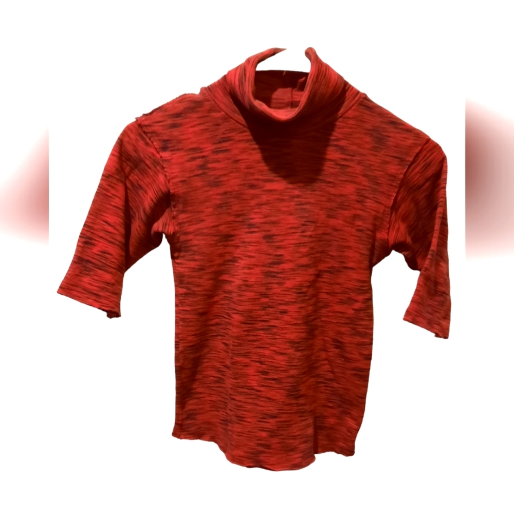 Free People Shirt XS Red Marled Turtleneck Stretch Casual Fitted Preppy